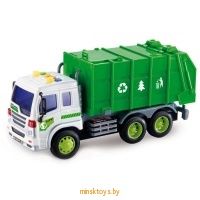 Инерционная машинка - Зелёный мусоровоз, (свет, звук), 1:16. WenYi WY320A - Minsktoys.by