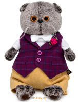 Мягкая игрушка - Кот Басик в бордовом жилете с розочкой 22 см, Budi Basa Ks22-178 Мягкая игрушка - Кот Басик в бордовом жилете с розочкой 22 см, Budi Basa Ks22-178