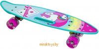 Скейтборд (пенни борд) с ручкой - Единорог, светящиеся колёса, 885/10mi