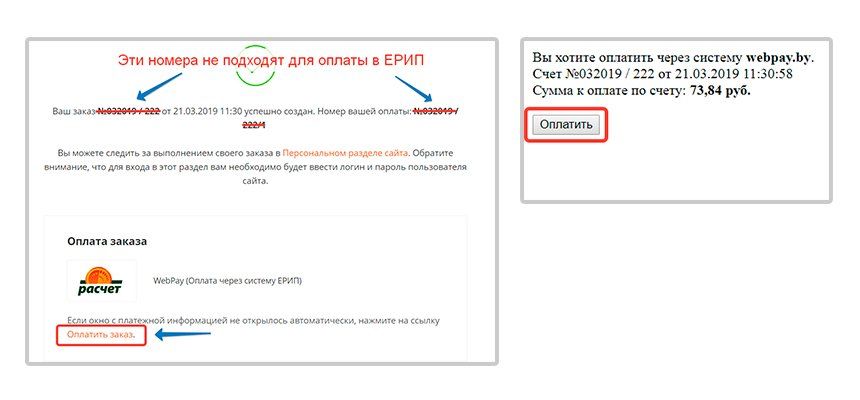 Оплата заказа через систему ЕРИП